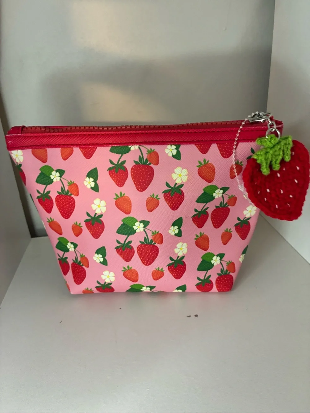 Strawberry Print Cosmetic Travel Pouch -